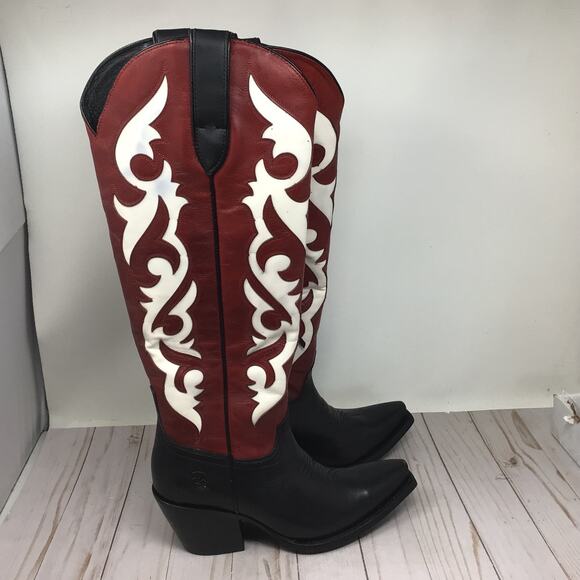 ARIAT Womens Elvira StretchFit Western Boot Satin Black Red Size 8 Cowboy Boot - Picture 4 of 6